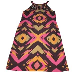 Muse Neon Pink Orange Black Green Aztec Print Cocktail Dress Size 4